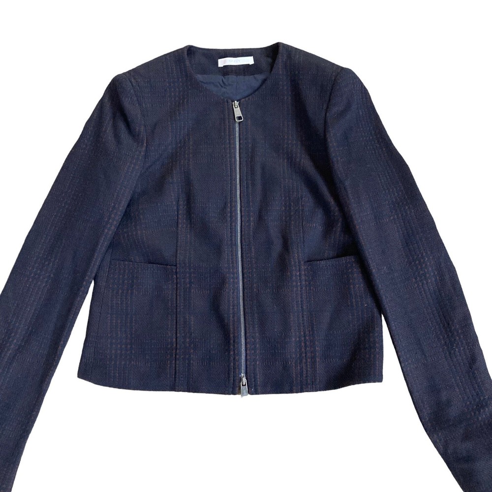 HUGO BOSS Womens 0 Javidar Bicolor Check Jersey Interlock Wool Blend Jacket NWOT